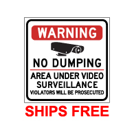 Label - Warning No Dumping Area Under Video Surveillance - 9x9 (Pack of 3) - Digitally printed on rugged vinyl using outdoor-rated inks. Buy Video Surveillance Stickers and Security Warning Labels from StopSignsandMore