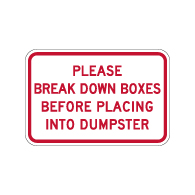 Please Break Down Cardboard Boxes Dumpster Sign - 18x12 - Made with 3M Reflective Rust-Free Heavy Gauge Durable Aluminum available at STOPSignsAndMore.com