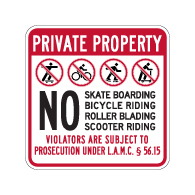 City of Los Angeles Private Property No Skate Boarding Sign - 18x18 - Made with 3M Reflective Rust-Free Heavy Gauge Durable Aluminum available at STOPSignsAndMore