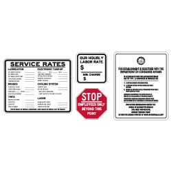 Service Station Sign Kit includes B.A.R. Sign, Service Rates, Hourly Rate and Employees Only Signs