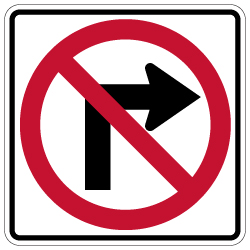 R3-1 No Right Turn Symbol Signs - 30x30 - Official MUTCD Reflective Rust-Free Heavy Gauge Aluminum Road Signs