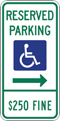 Illinois State Disabled Parking $250 Fine Combo Sign - Right Arrow - 12x24