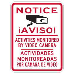 Bilingual English-Spanish Notice All Activities Monitored By Video Camera Signs- 18x24 - Reflective Rust-Free Heavy Gauge Aluminum Video Surveillance Signs