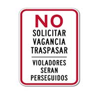 NO Solicitar Vagancia Traspasar Violadores Seran Perseguidos Sign 12x18 Reflective rust-free aluminum bilingual and Spanish No Trespassing signage