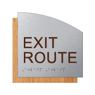 ADA Exit Route Sign - Brushed Aluminum and Wood Laminates with Tactile Text and Braille