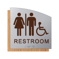 ADA Unisex Wheelchair Accessible Restroom Wall Sign - Designer Brushed Aluminum and Wood Laminates with Tactile Text & Braille