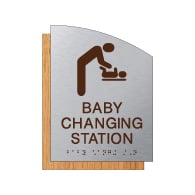 ADA Baby Changing Station Restroom Sign - Brushed Aluminum & Wood Laminates | Tactile Text & Braille