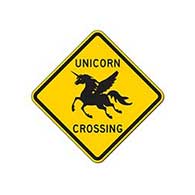 Unicorn Wings Crossing Warning Sign - 12x12 or 18x18 sizes - Authentic Road Sign - Reflective Rust-Free Heavy Gauge Aluminum