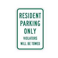Reflective Metal Resident Parking Only Violators Towed Signs - 12x18
