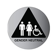 (Gender Neutral) Restroom Door Sign Brushed Aluminum  w/ Pictorgams on Black Triangle- 12x12