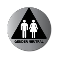 (Gender Neutral) Restroom Door Sign in attractive Brushed Aluminum with Male and Female Pictograms on Black Triangle