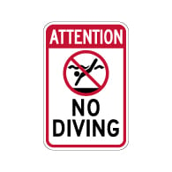 Attention No Diving Warning Sign - 12x18 - Made with 3M Engineer Grade Reflective Rust-Free Heavy Gauge Durable Aluminum available for fast shipping from STOPSignsAndMore