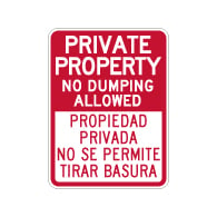 Bilingual Private Property No Dumping Allowed Sign - 18x24 - Made with Reflective Rust-Free Heavy Gauge Durable Aluminum availble from StopSignsandMore.com