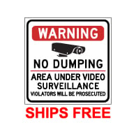 Label - Warning No Dumping Area Under Video Surveillance - 9x9 (Pack of 3) - Digitally printed on rugged vinyl using outdoor-rated inks. Buy Video Surveillance Stickers and Security Warning Labels from StopSignsandMore