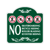 Mission Style No Skateboards Bicycles Rollerblades Scooters Sign - 18x18 - Made with 3M Reflective Rust-Free Heavy Gauge Durable Aluminum available for quick shipping from STOPSignsAndMore.com