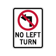 No Left Turn with Symbol Sign - 18x24 - Reflective Rust-Free Heavy Gauge Aluminum Road Signs.