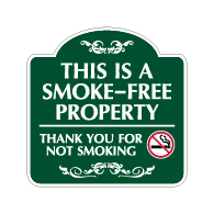 Mission Style This Is A Smoke-Free Property Sign - 18x18 - Made with 3M Reflective Rust-Free Heavy Gauge Durable Aluminum available for quick shipping from STOPSignsAndMore.com