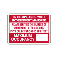 Max Occupancy Physical Distancing In Effect Sign - 14x10 - Made with Non-Reflective Rust-Free Heavy Gauge Durable Aluminum available for fast shipping from STOPSignsAndMore.com