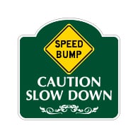 Mission Style Speed Bump Slow Down Sign - 18x18. Made with 3M Reflective Rust-Free Heavy Gauge Durable Aluminum available for quick shipping from STOPSignsAndMore