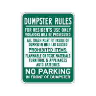 Dumpster Rules Residents Use Only Sign - 18x24 - Dumpster Signs Made with 3M Reflective Rust-Free Heavy Gauge Durable Aluminum available at STOPSignsAndMore.com