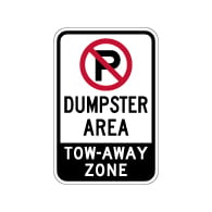No Parking Dumpster Area Tow-Away Sign - 12x18 - Made with Engineer Grade Reflective Rust-Free Heavy Gauge Durable Aluminum available at STOPSignsAndMore.com