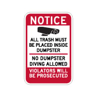 Notice All Trash Must Be Placed Inside Dumpster Sign - 12x18 - Made with 3M Reflective Rust-Free Heavy Gauge Durable Aluminum available at STOPSignsAndMore.com