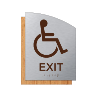 ADA Accessible Exit Sign - 6.5" x 8.5" - Brushed Aluminum and Maple Fusion Wood Grain Laminate - Tactile Text & Grade 2 Braille | STOPSignsAndMore.com