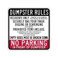 No Parking In Front Of Dumpster Rules Sign - 18x18 - Made with Reflective Rust-Free Heavy Gauge Durable Aluminum. Buy Video Security Signs,  Video Surveillance Signs and Security Signs from StopSignsandMore.com
