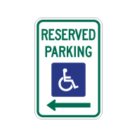 R7-8 Federal Disabled Parking Sign with Left Arrow - 12x18 - Reflective heavy-gauge (.063) aluminum Handicapped Parking signs