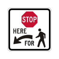 R1-5b Stop Here For Pedestrians Left Arrow Sign - 24x24 - Made with 3M DG3 Reflective Rust-Free Heavy Gauge Durable Aluminum available at STOPSignsAndMore.com