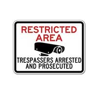 Restricted Area Trespassers Arrested And Prosecuted Signs - 24x18 - Reflective heavy-gauge (.063) aluminum No Trespassing signs