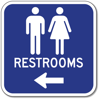 Aluminum Unisex Restrooms Sign - Left Arrow - 12x12 | StopSignsandMore.com