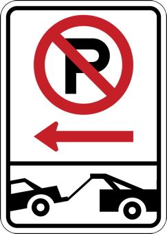 No Parking Sign with No Parking Symbol and Tow-Away Symbol - Left Arrow ...