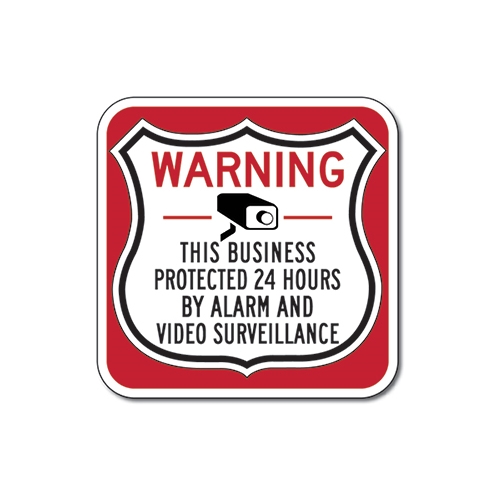 This Business Protected 24 Hours Shield Sign 12x12 | StopSignsandMore.com