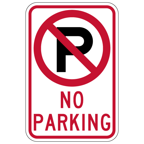 No Parking Sign with Symbol and Text - 12x18 | StopSignsandMore.com