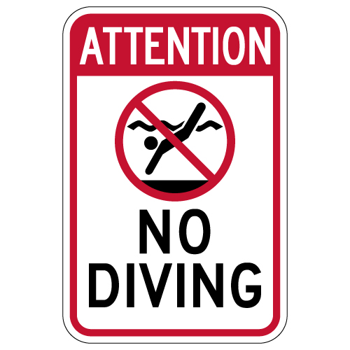 Attention No Diving Sign 12x18