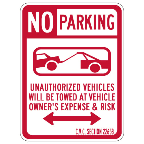 California No Parking CVC Section 22658 Sign - Double Arrow - 18x24 ...