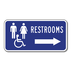 restroom sign with arrow