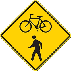Bicycle And Pedestrian On Road Warning Signs - 24x24 - W11-15 MUTCD