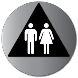 ADA Unisex Restroom Door Sign with Male and Female Symbols - 12x12 - Brushed Aluminum