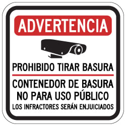 Spanish Warning No Dumping Dumpster Not For Public Use Sign - 12x12 - Made with 3M Reflective Rust-Free Heavy Gauge Durable Aluminum available at STOPSignsAndMore.com