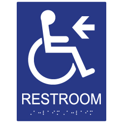 ADA Compliant Wheelchair Access Pictogram Restroom Wall Sign with Left Directional Arrow. Tactile Text and Grade 2 Braille Included