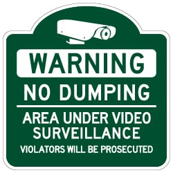 Mission Style No Dumping Area Under Video Surveillance Sign - 18x18 - Made with Reflective Rust-Free Heavy Gauge Durable Aluminum available at STOPSignsAndMore.com