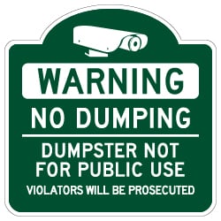 Mission Style No Dumping Dumpster Not For Public Use Sign - 18x18 - Made with Reflective Rust-Free Heavy Gauge Durable Aluminum available at STOPSignsAndMore.com