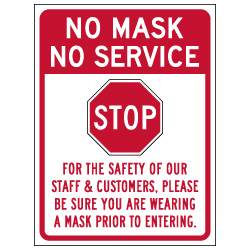 Window Label - No Mask No Service - 6x8 (Pack of 3) - Digitally printed on rugged vinyl using outdoor-rated inks. Buy Public Health Safety Window Decals from StopSignsandMore.com