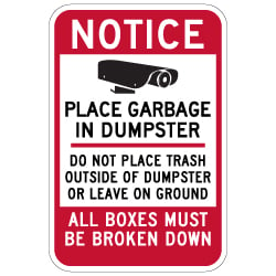 Notice Do Not Place Trash Outside Of Dumpster Sign - 12x18 - Made with 3M Reflective Rust-Free Heavy Gauge Durable Aluminum available at STOPSignsAndMore.com
