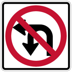 MUTCD R3-18 No Left or U Turn Sign - 30x30 - Our Signs Are Made with Reflective Vinyl, Rust-Free Heavy Gauge Durable Aluminum Available at STOPSignsAndMore.com