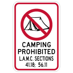 City of Los Angeles M.C. No Camping Sign - 12x18 - Reflective rust-free heavy-gauge aluminum Property Signs