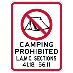 City of Los Angeles M.C. No Camping Sign - 18x24 - Reflective rust-free heavy-gauge aluminum Property Signs