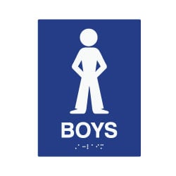 ADA Compliant Boys Restroom Wall Signs with Tactile Text and Symbol, and Grade 2 Braille - 6x8